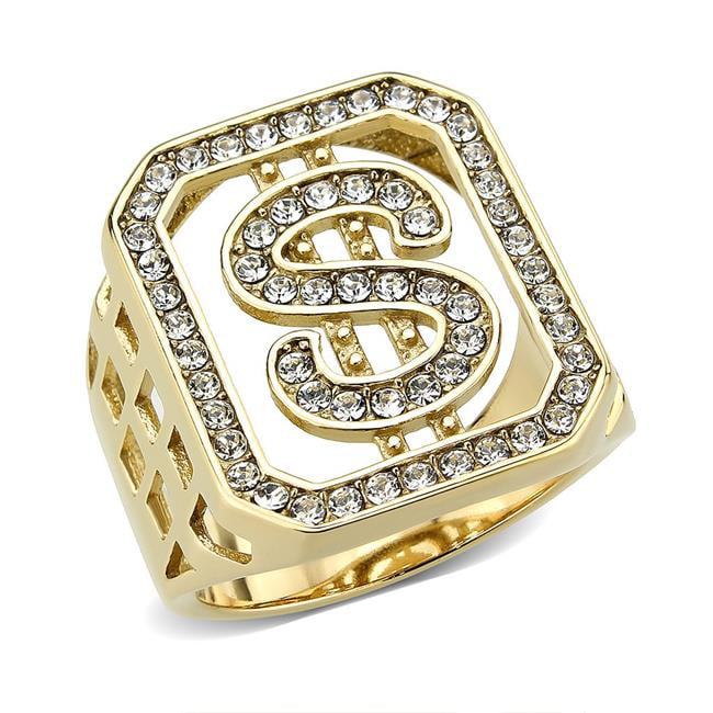TK3757-9 IP Gold Ion Plating Stainless Steel Ring with Top Grade Crystal, Clear - Size 9