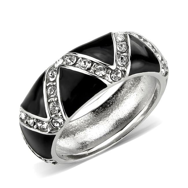 High Polished No Plating Stainless Steel Ring with Top Grade Crystal, Clear - Size 5