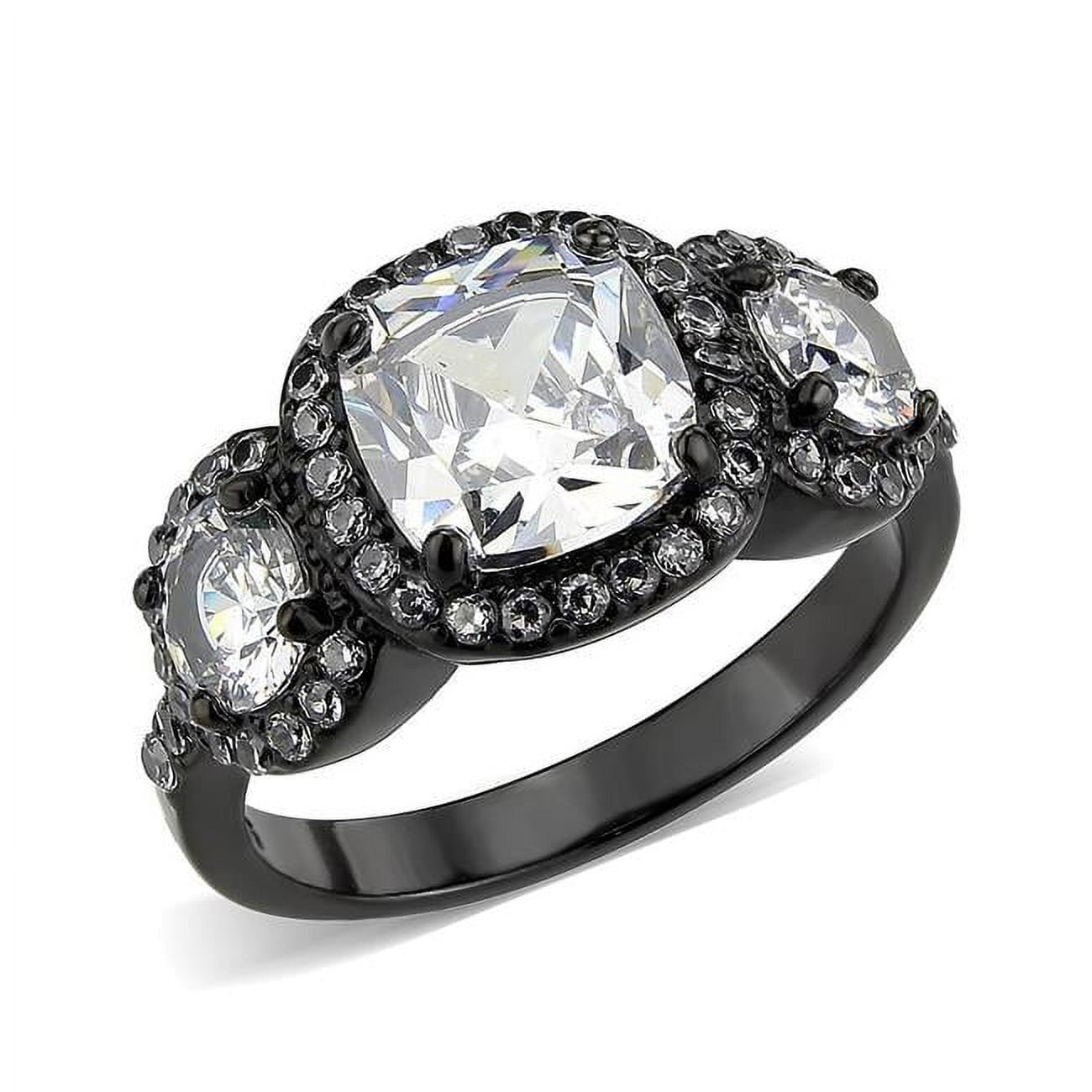 IP Black Ion Plating Stainless Steel Ring with AAA Grade CZ, Clear - Size 9