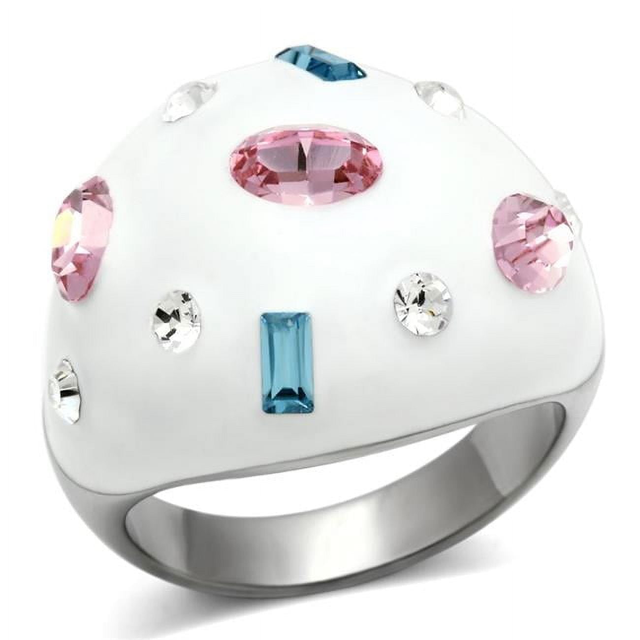 High Polished No Plating Stainless Steel Ring with Top Grade Crystal, Multi Color - Size 9