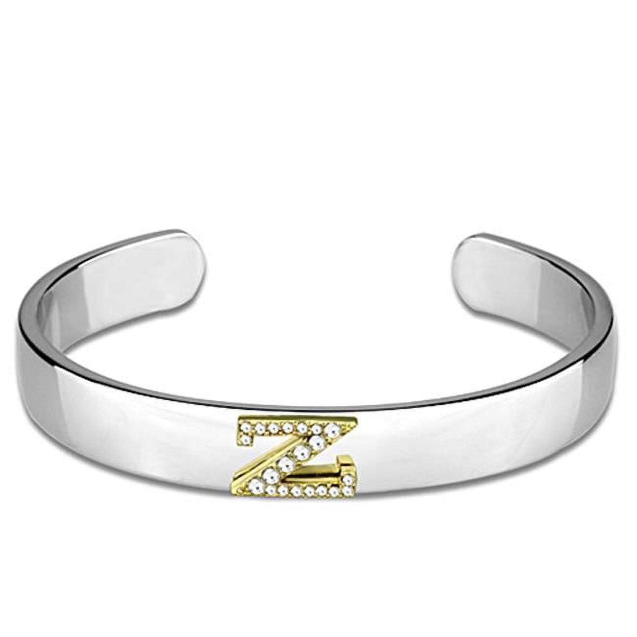Picture of Alamode LO3636-6.75 6.75 in. Reverse Two-Tone White Metal Bangle with Top Grade Crystal&#44; Clear