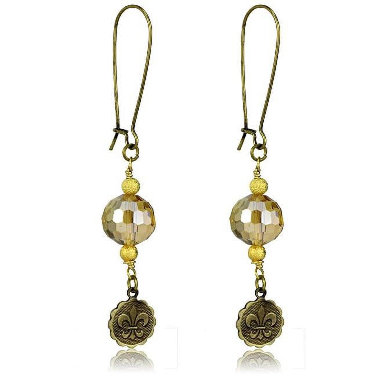Picture of Alamode LO3806 Antique Copper White Metal Earrings with Synthetic Glass Bead, Champagne