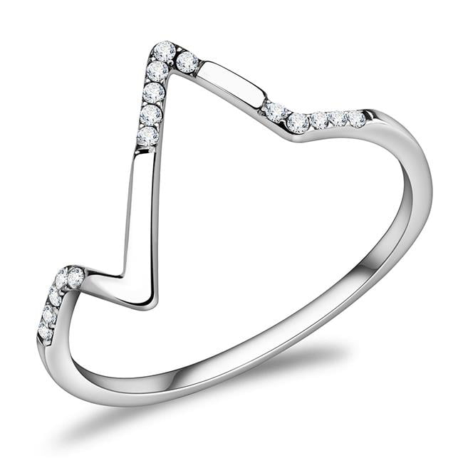 DA107-8 Women High Polished Stainless Steel Ring with AAA Grade CZ in Clear - Size 8
