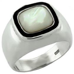 Picture of Alamode LOAS1083-8 High-Polished 925 Sterling Silver Ring with Synthetic Jade&#44; White - Size 8