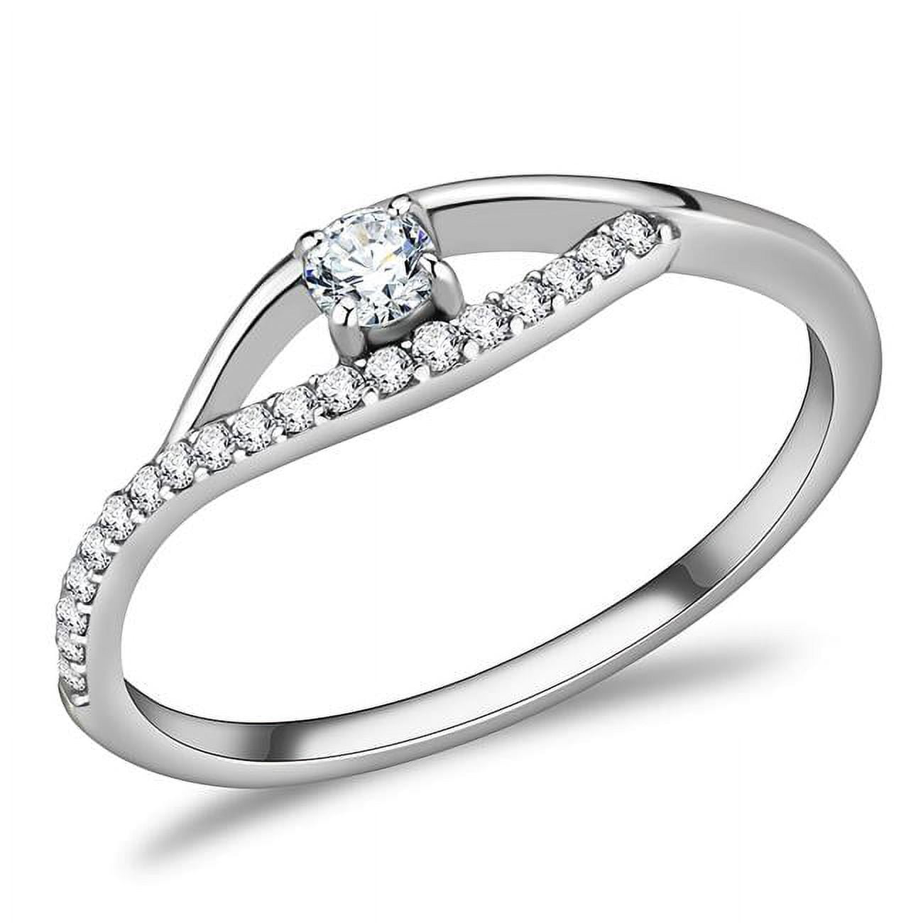 Women High Polished Stainless Steel Ring with AAA Grade CZ in Clear - Size 7