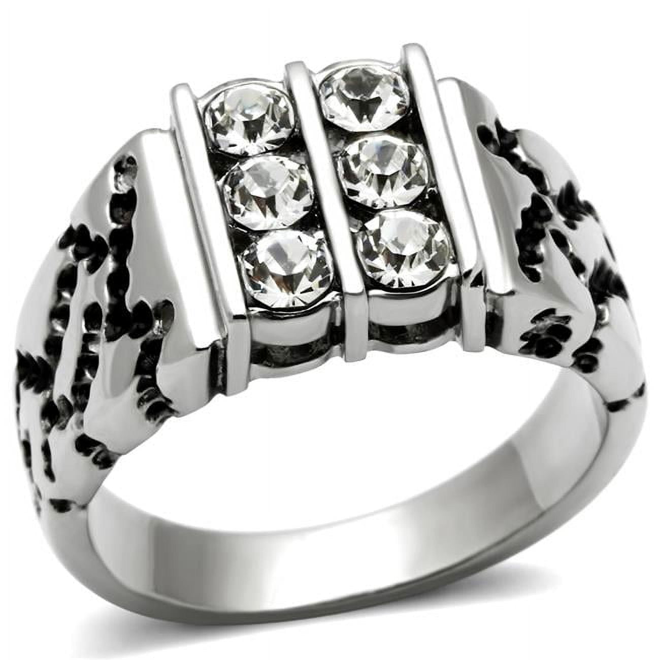 TK365-10 Men High Polished Stainless Steel Ring with Top Grade Crystal in Clear - Size 10