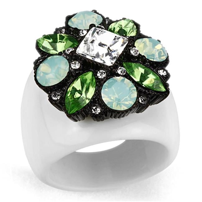 IP Black Ion Plating Brass Ring with Top Grade Crystal, Clear - Size 5