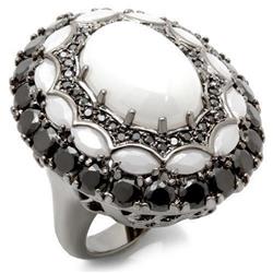 Picture of Alamode 0W213-6 Ruthenium Brass Ring with Milky CZ, White - Size 6