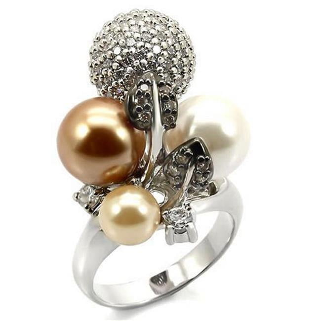 Picture of Alamode 0W296-6 Rhodium & Ruthenium Brass Ring with Synthetic Pearl&#44; Multi Color - Size 6