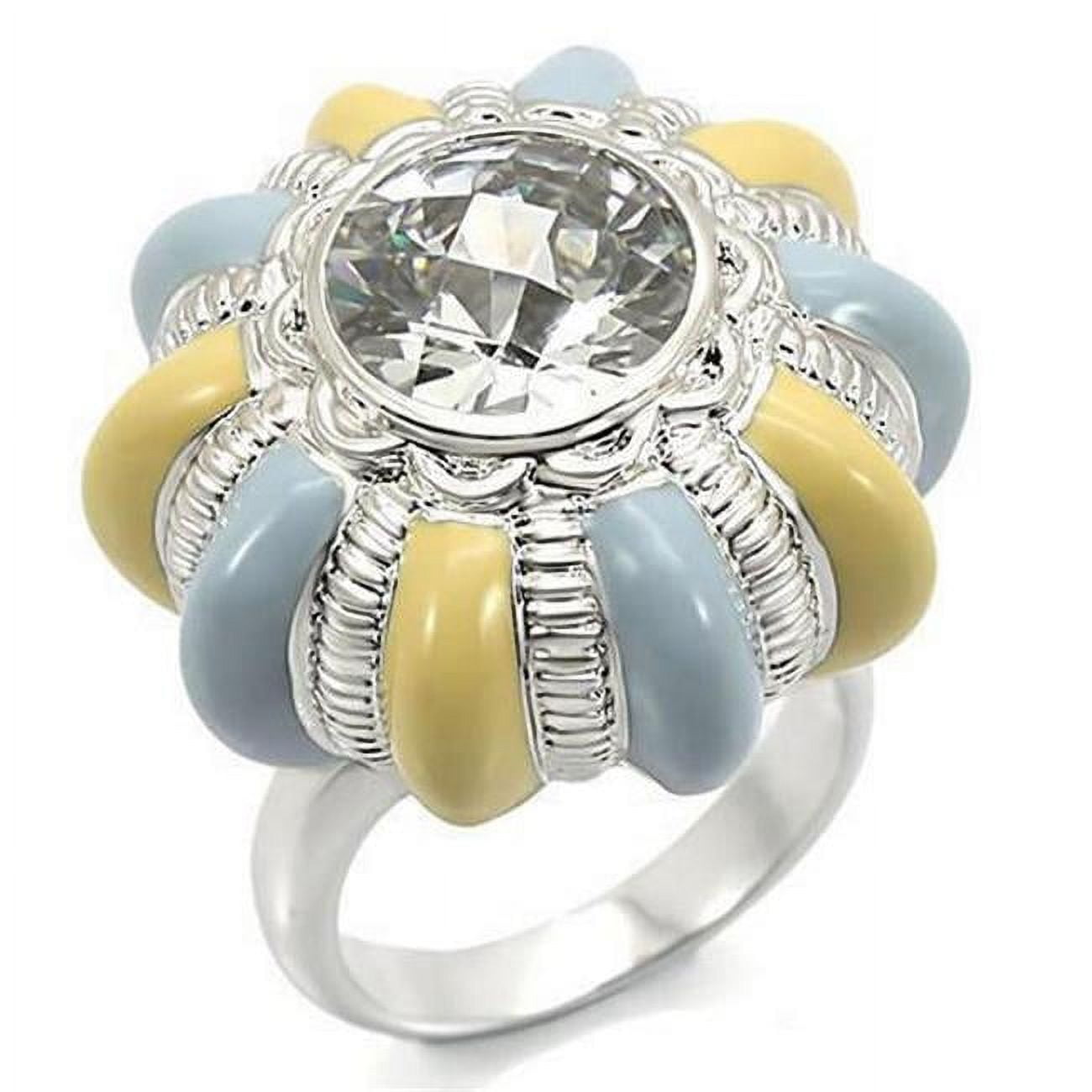 Rhodium Brass Ring with AAA Grade CZ, Clear - Size 9
