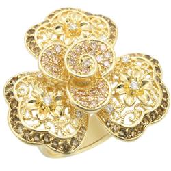 Gold Brass Ring with AAA Grade CZ, Multi Color - Size 5