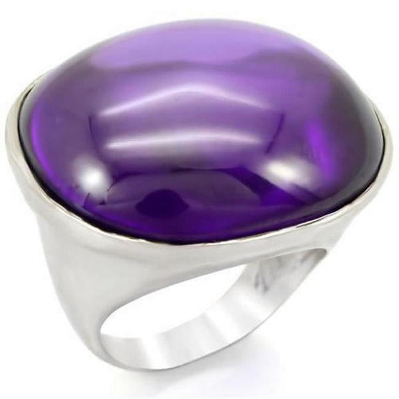 Picture of Alamode 0W345-7 Rhodium Brass Ring with Genuine Stone, Amethyst - Size 7