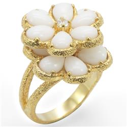 Picture of Alamode 1W045-8 Gold Brass Ring with Synthetic Glass, White - Size 8