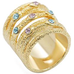 Picture of Alamode 1W047-10 Gold Brass Ring with Top Grade Crystal, Multi Color - Size 10
