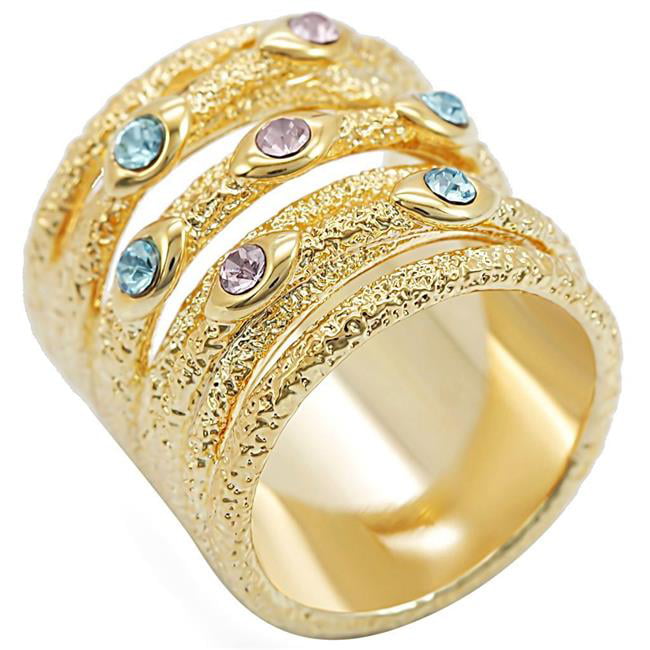 Picture of Alamode 1W047-9 Gold Brass Ring with Top Grade Crystal, Multi Color - Size 9