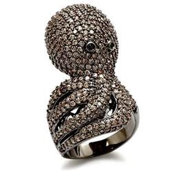 Ruthenium Brass Ring with AAA Grade CZ, Multi Color - Size 8