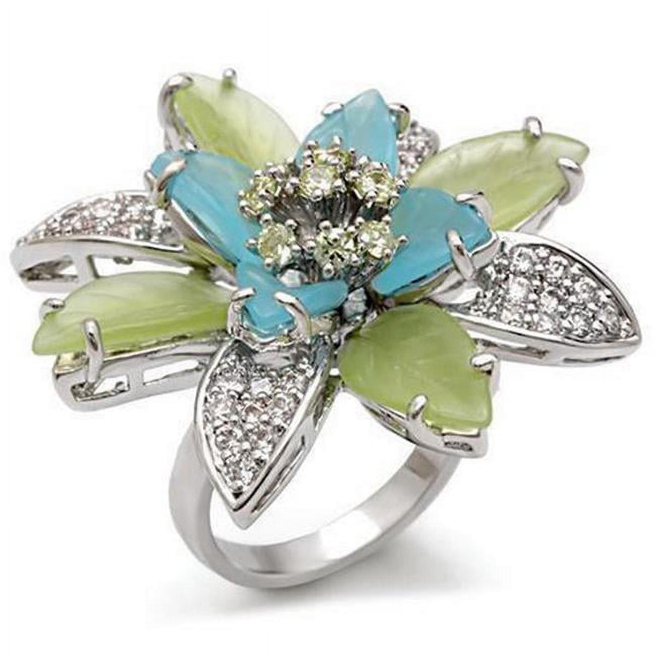 Picture of Alamode 1W094-5 Rhodium Brass Ring with Synthetic Glass, Multi Color - Size 5
