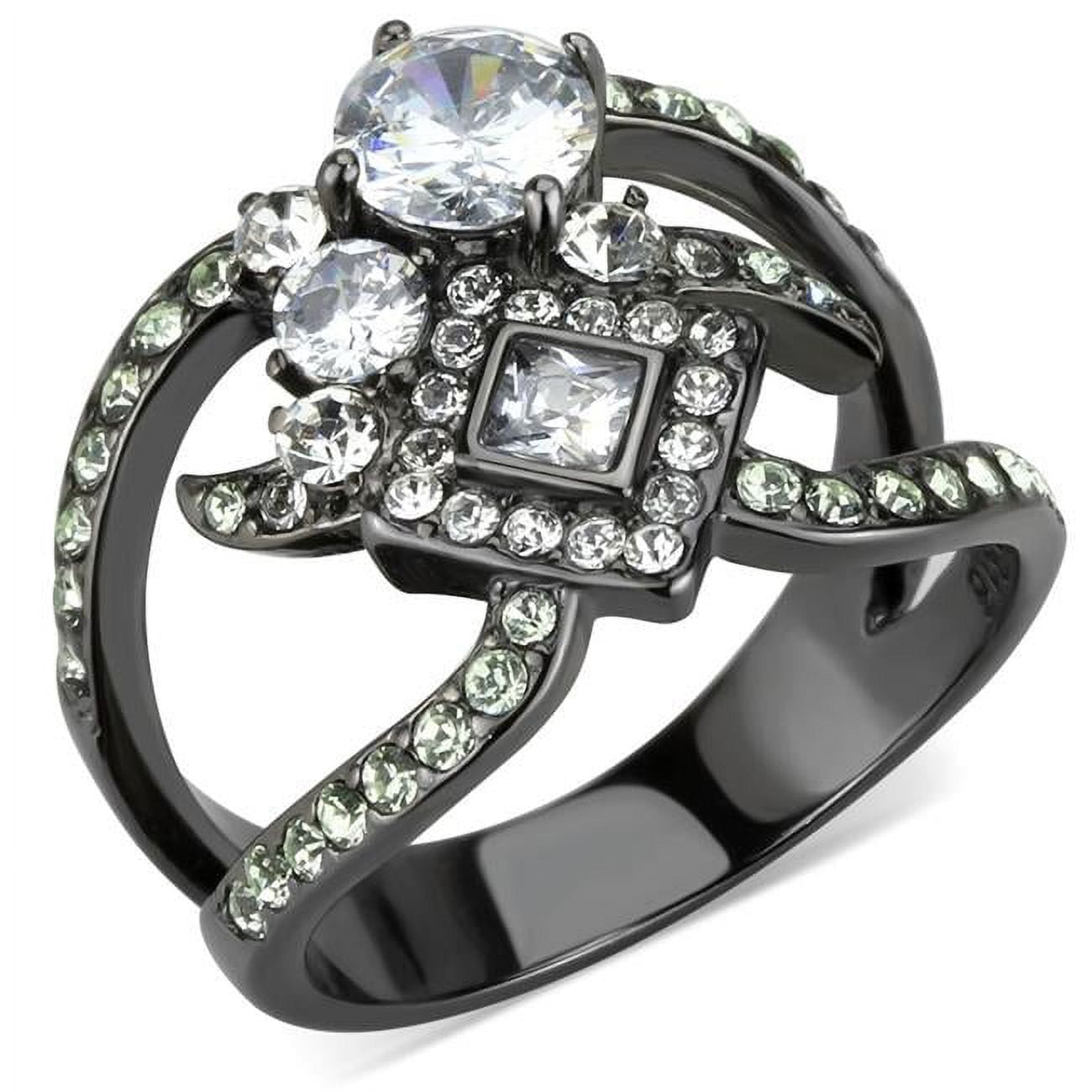 Women IP Light Black Stainless Steel Ring with AAA Grade CZ in Clear - Size 7