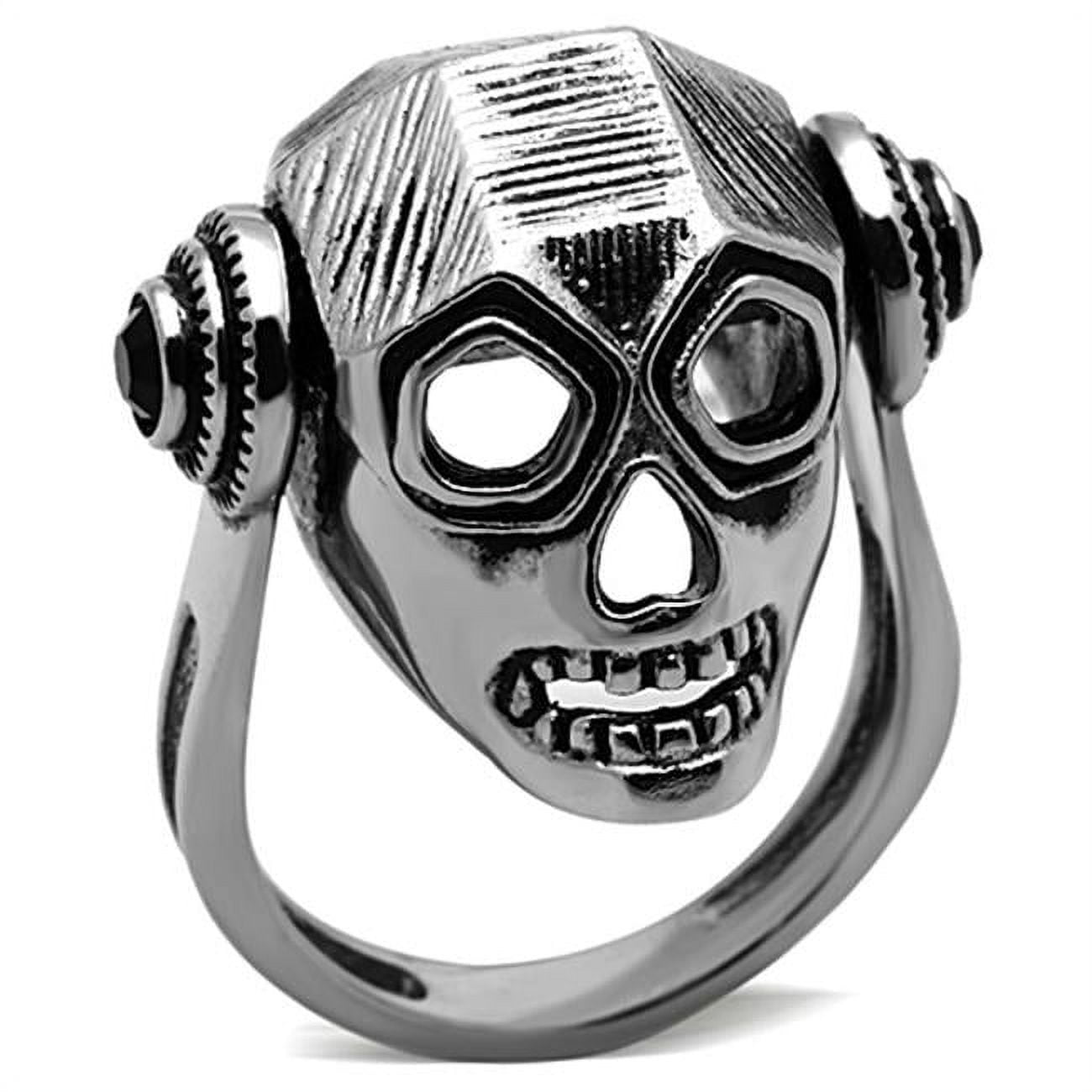 High Polished No Plating Stainless Steel Ring with Top Grade Crystal, Jet - Size 6