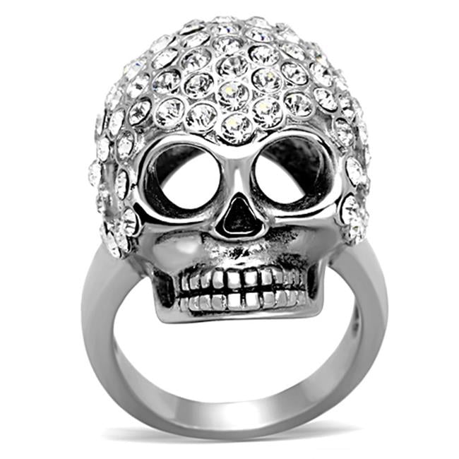 High Polished No Plating Stainless Steel Ring with Top Grade Crystal, Clear - Size 8