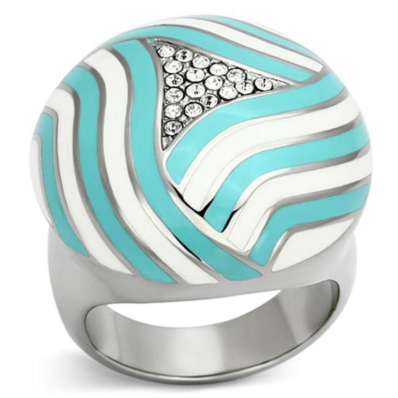 High Polished No Plating Stainless Steel Ring with Top Grade Crystal, Clear - Size 5