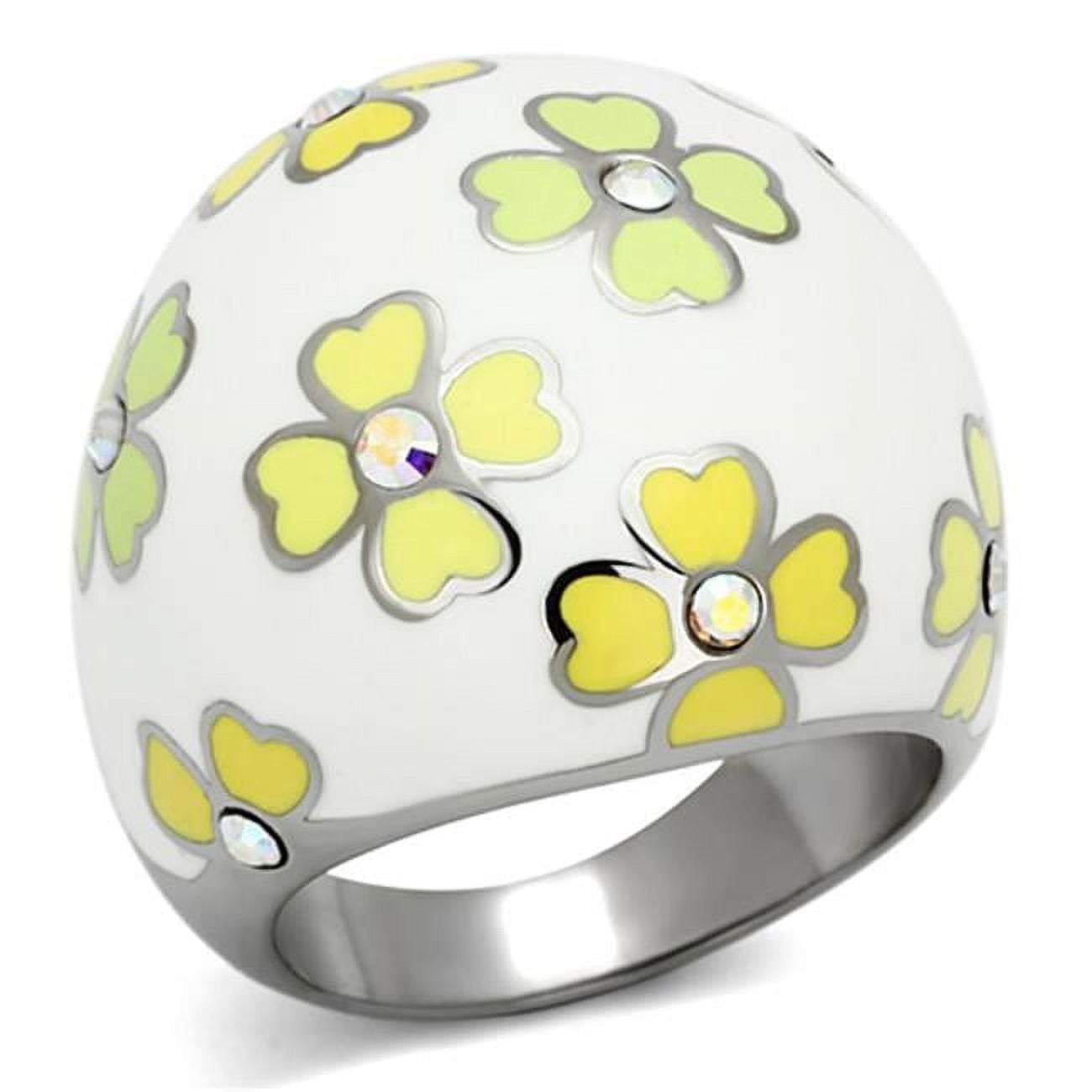 High Polished No Plating Stainless Steel Ring with Top Grade Crystal, Rainbow Effect Aurora Borealis - Size 10