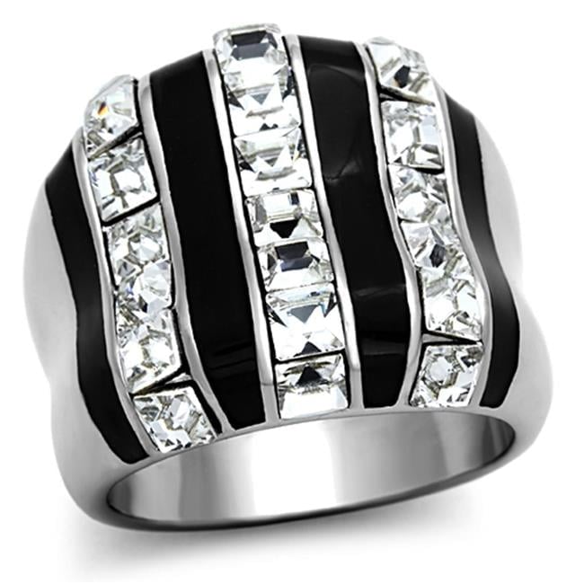 High Polished No Plating Stainless Steel Ring with Top Grade Crystal, Clear - Size 5