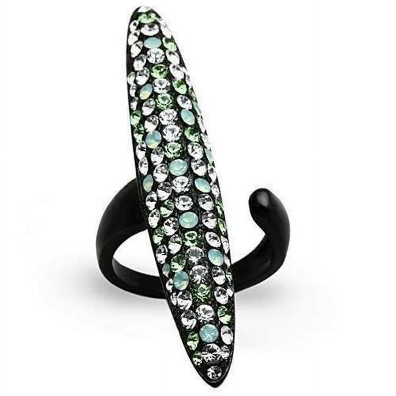 TK1365-7 IP Black Ion Plating Stainless Steel Ring with Top Grade Crystal, Multi Color - Size 7