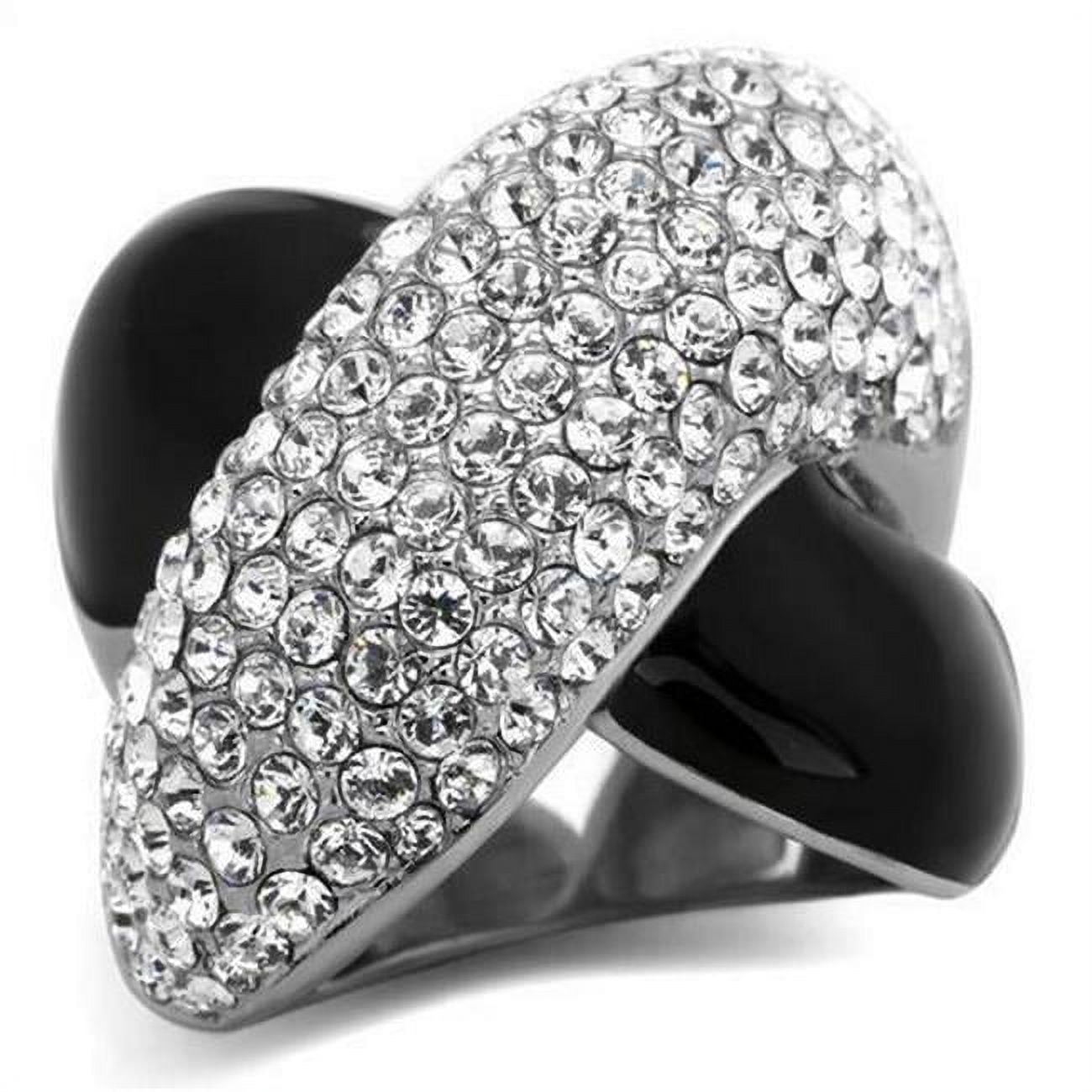 High Polished No Plating Stainless Steel Ring with Top Grade Crystal, Clear - Size 5