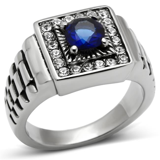 TK370-8 Men High Polished Stainless Steel Ring with Synthetic in Montana - Size 8