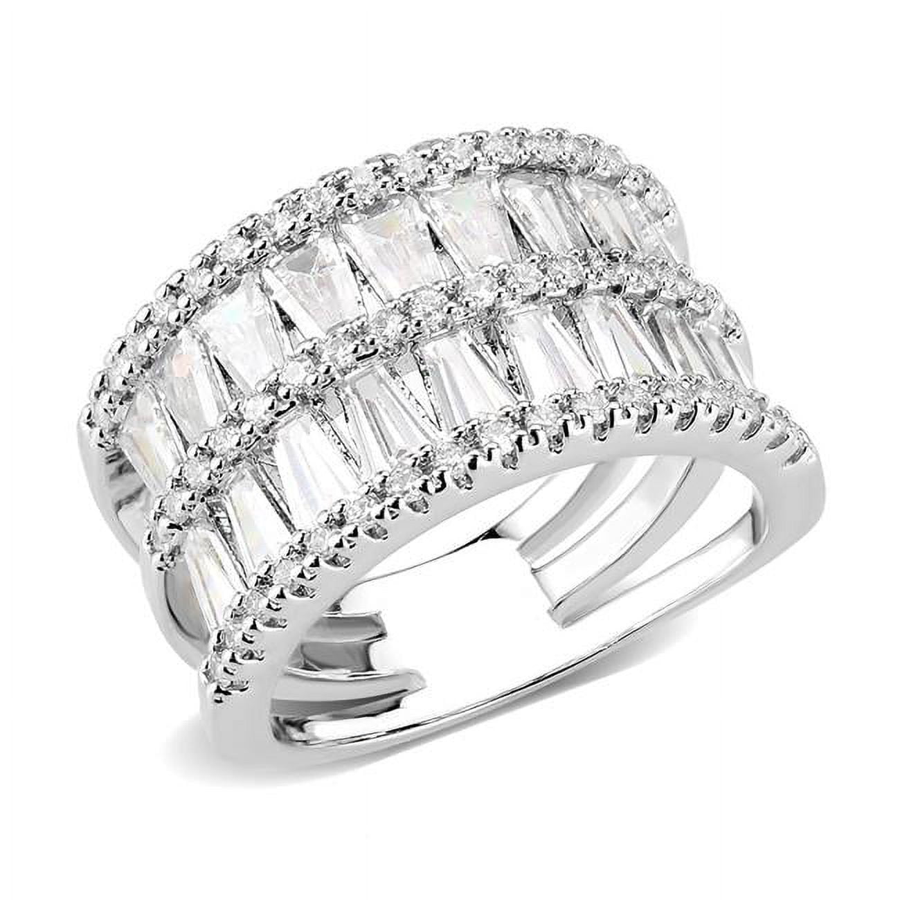 Rhodium Brass Ring with AAA Grade CZ, Clear - Size 6