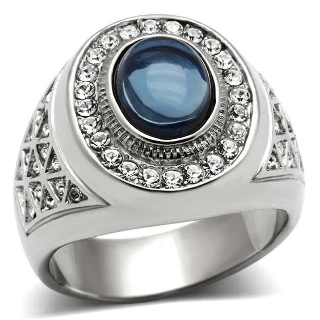 TK371-13 Men High Polished Stainless Steel Ring with Synthetic in Montana - Size 13