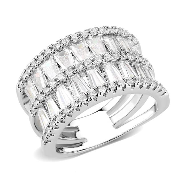 Rhodium Brass Ring with AAA Grade CZ, Clear - Size 8