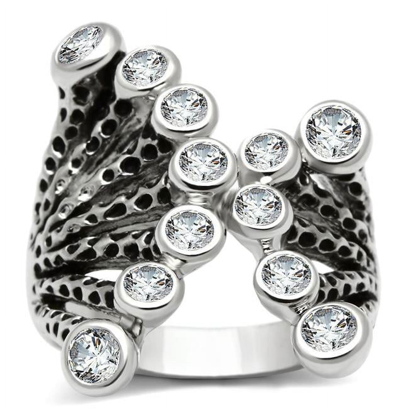 Rhodium Brass Ring with AAA Grade CZ, Clear - Size 6