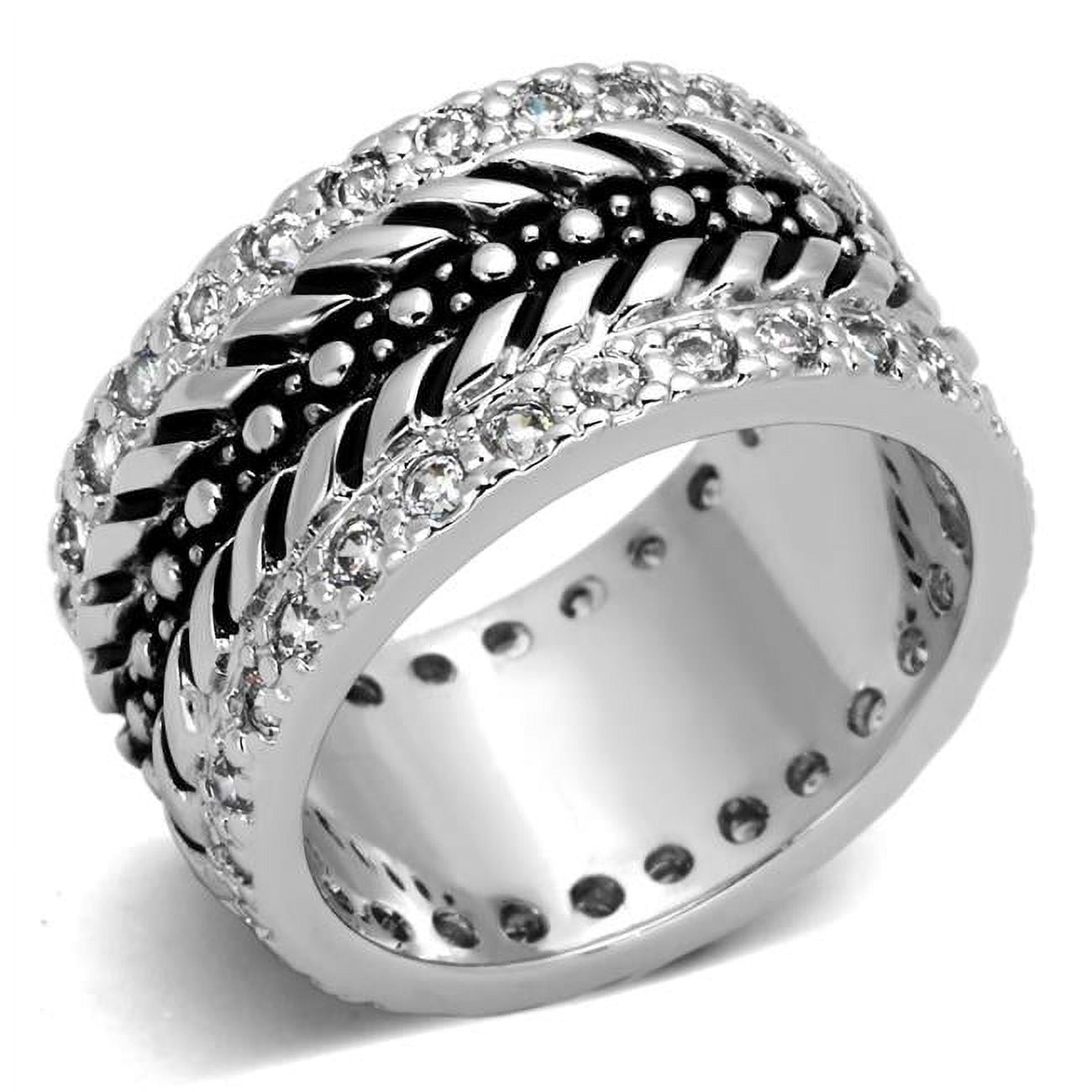 Rhodium Brass Ring with AAA Grade CZ, Clear - Size 5