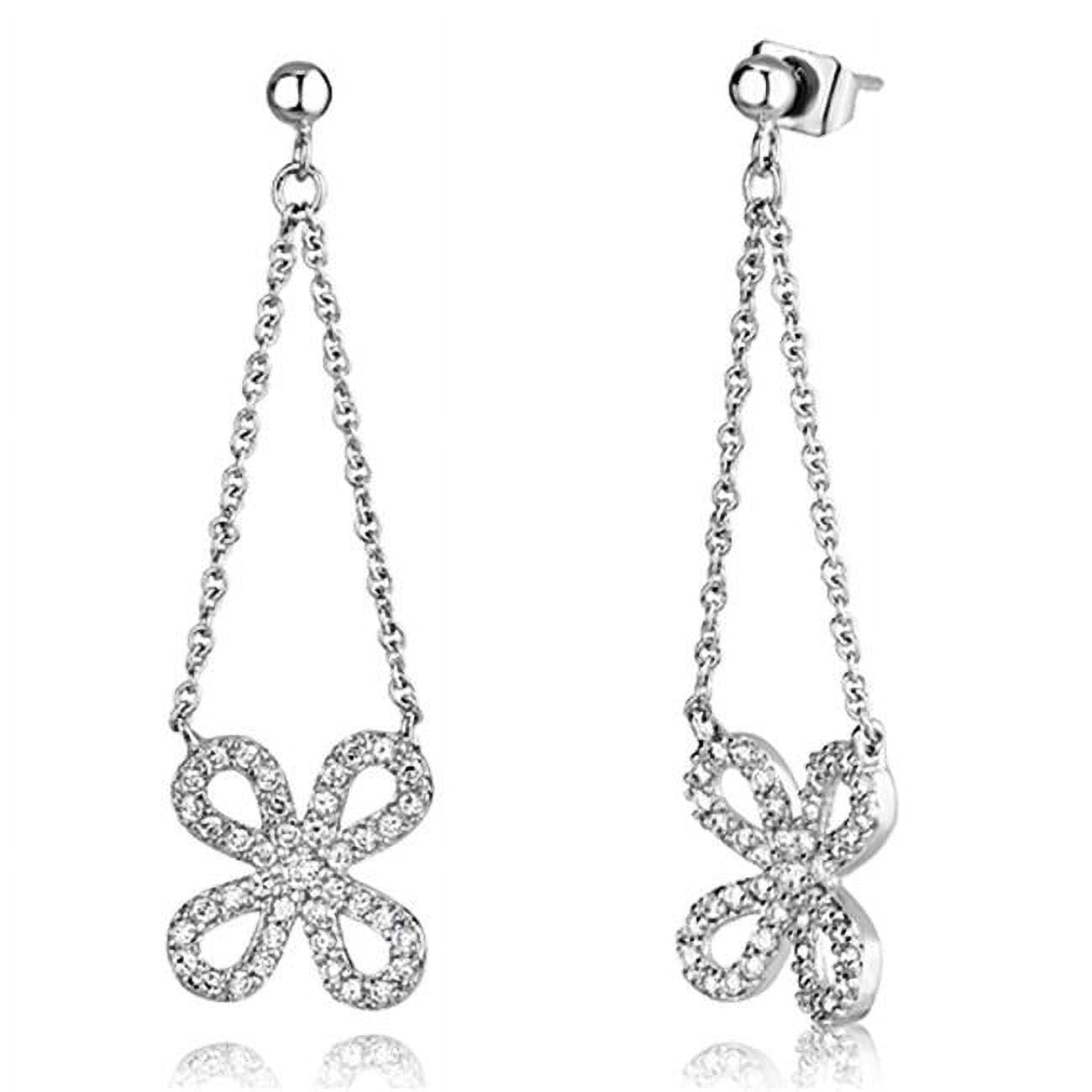Picture of Alamode 3W354 Rhodium Brass Earrings with AAA Grade CZ, Clear