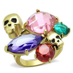 IP Gold Ion Plating Stainless Steel Ring with AAA Grade CZ, Multi Color - Size 5