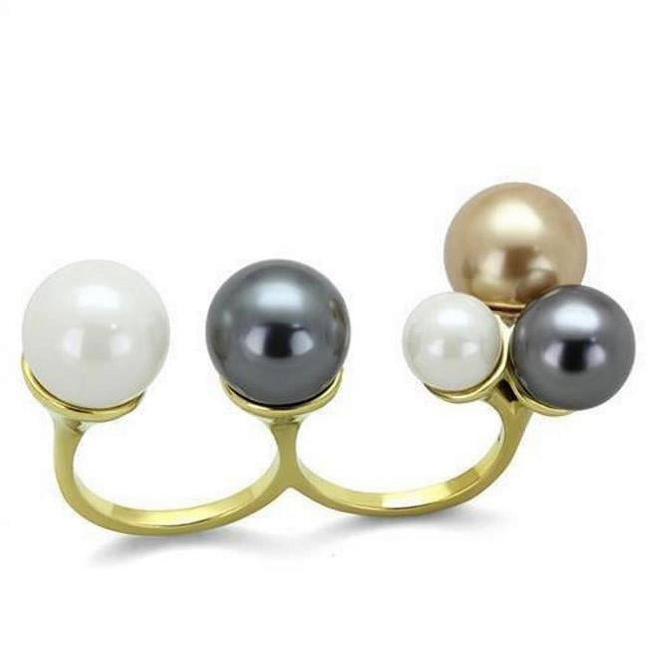 TK2108-8 IP Gold Ion Plating Stainless Steel Ring with Synthetic Pearl, Multi Color - Size 8