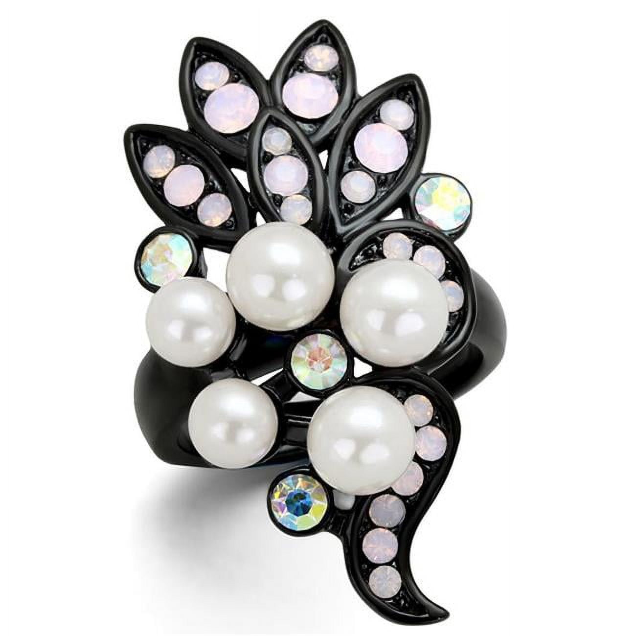 TK2138-9 IP Black Ion Plating Stainless Steel Ring with Synthetic Pearl, Light Rose - Size 9