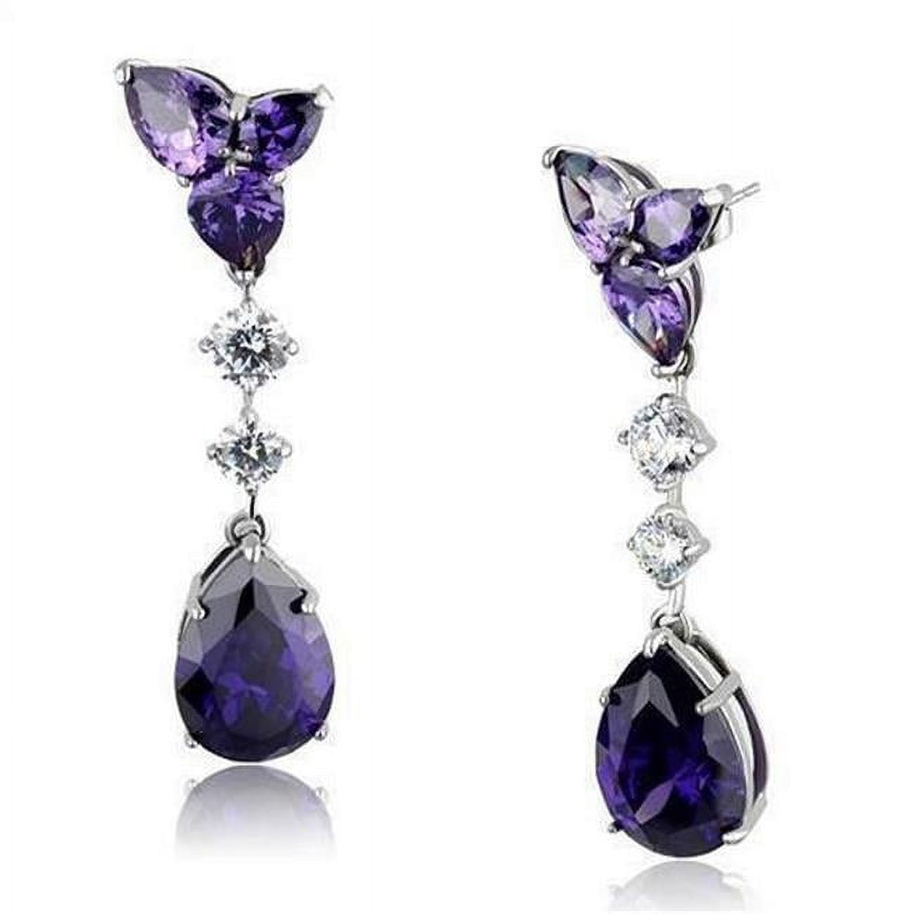 Picture of Alamode TK2144 High Polished No Plating Stainless Steel Earrings with AAA Grade CZ, Amethyst