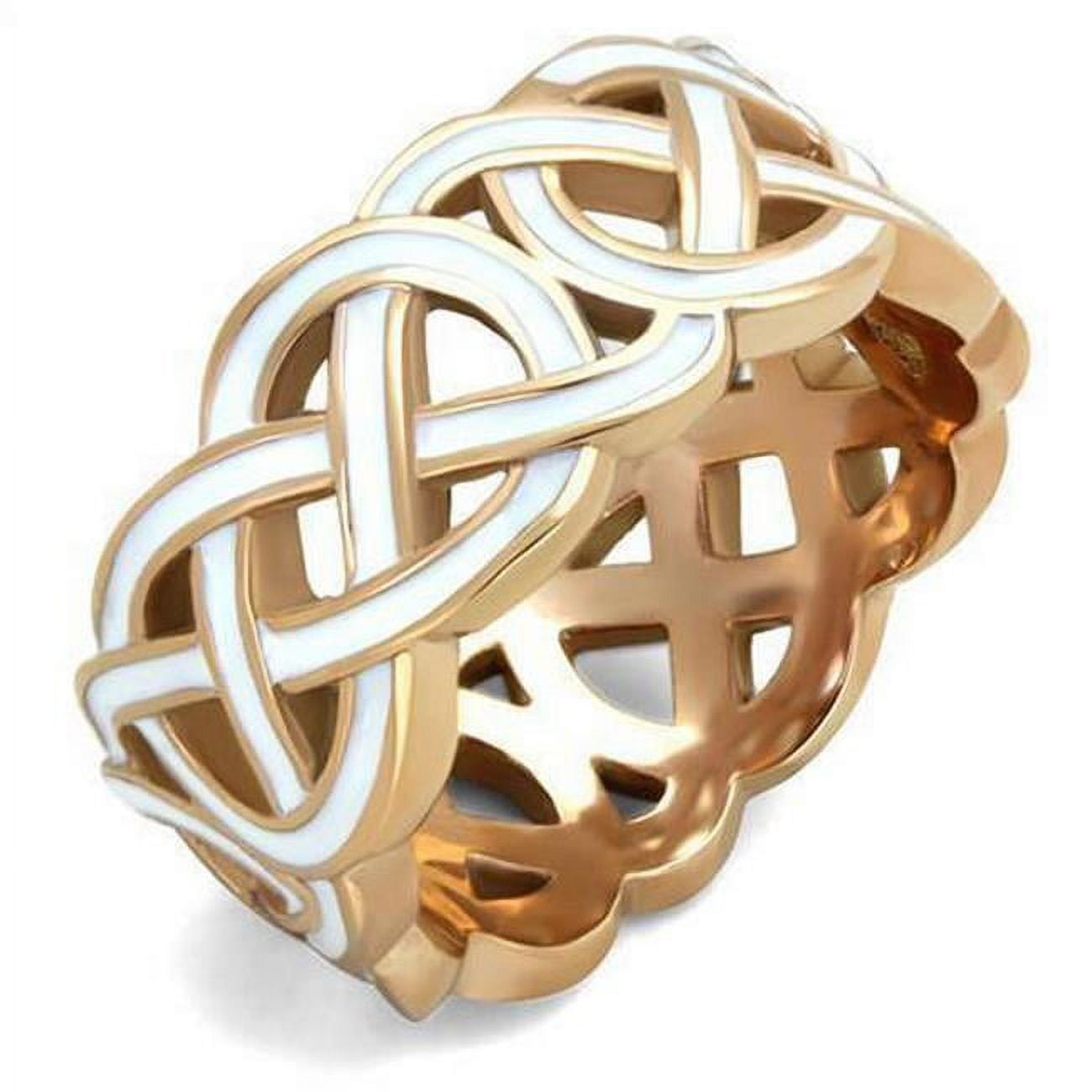 IP Rose Gold Ion Plating Stainless Steel Ring with Epoxy, White - Size 5