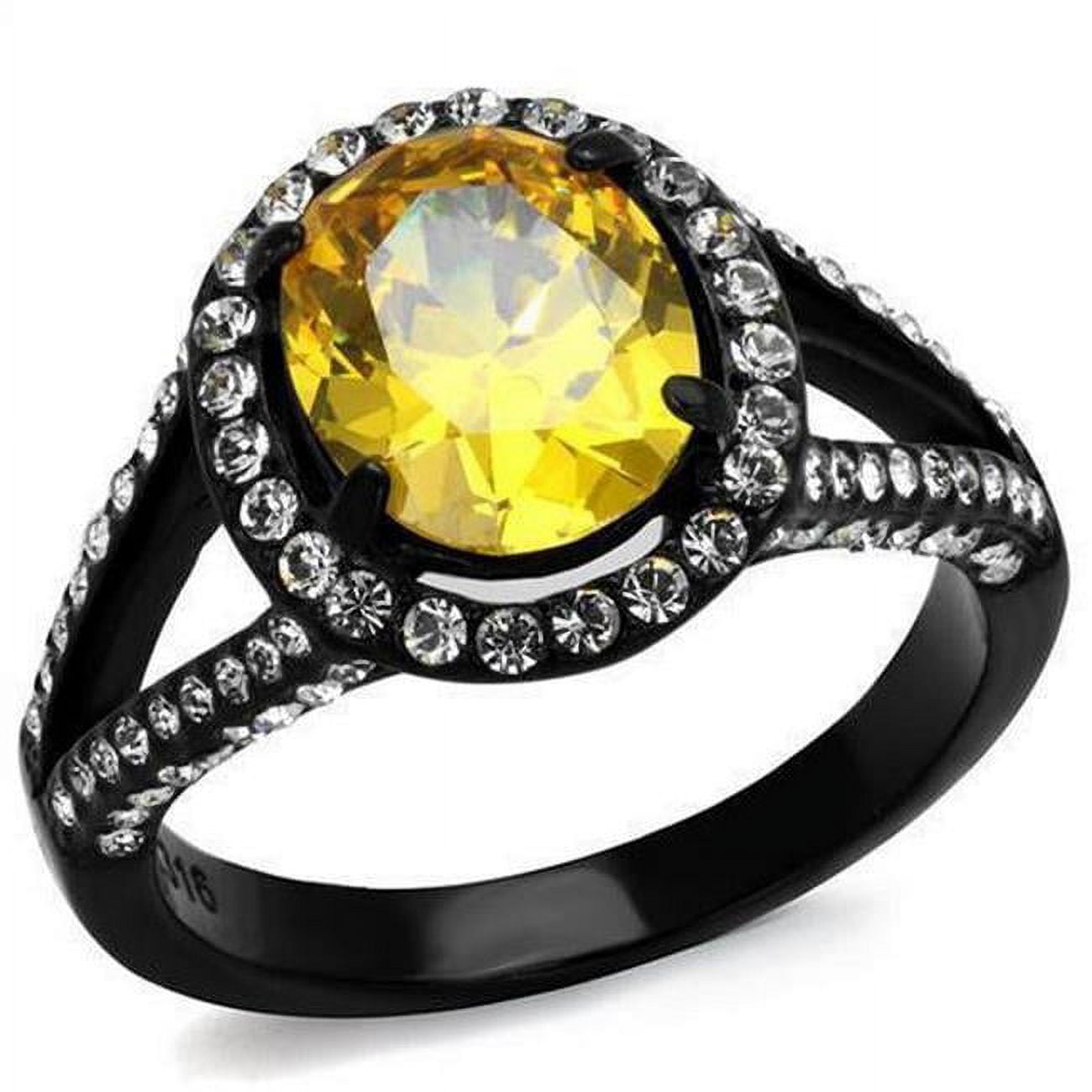TK2193-6 IP Black Ion Plating Stainless Steel Ring with AAA Grade CZ, Topaz - Size 6