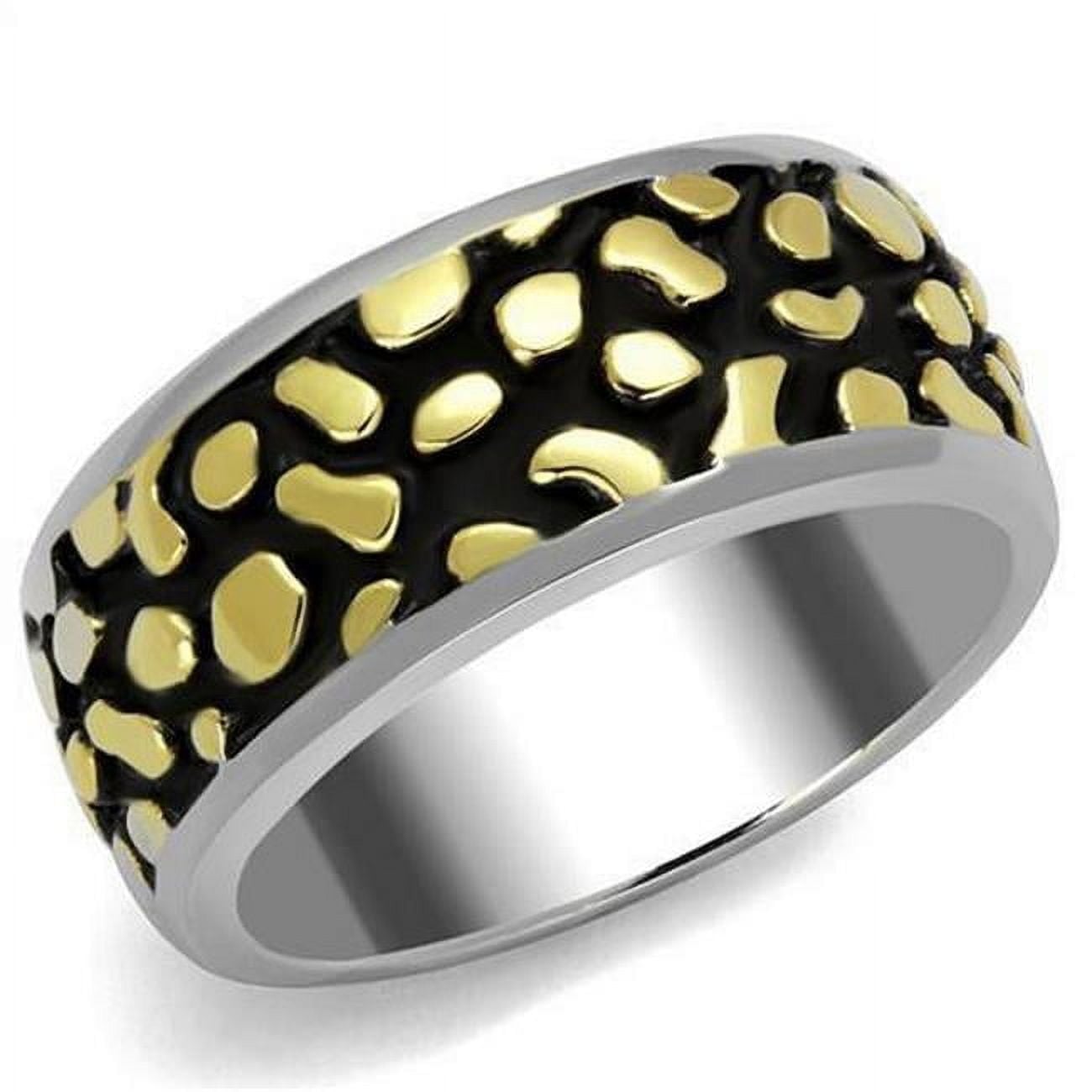 Two-Tone IP Gold Ion Plating Stainless Steel Ring with Epoxy, Jet - Size 11