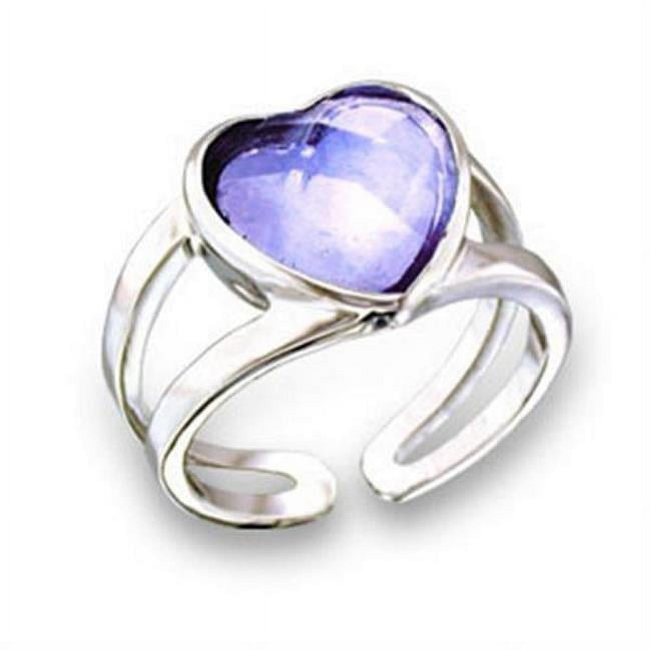 Rhodium Brass Ring with AAA Grade CZ, Light Amethyst - Size 6