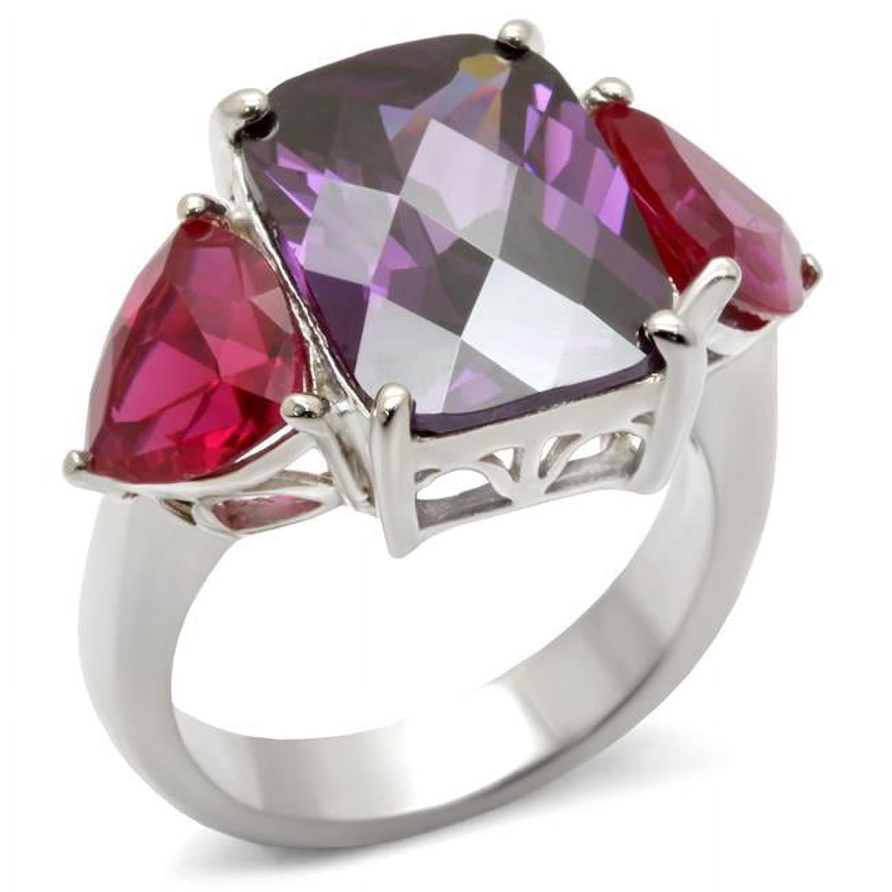 Picture of Alamode 49702-10 High-Polished 925 Sterling Silver Ring with AAA Grade CZ&#44; Amethyst - Size 10