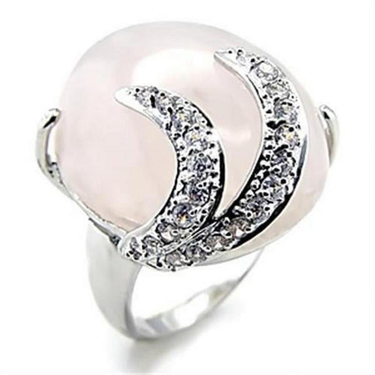 Picture of Alamode 6X028-10 Rhodium Brass Ring with Precious Stone Pink Crystal, Light Rose - Size 10