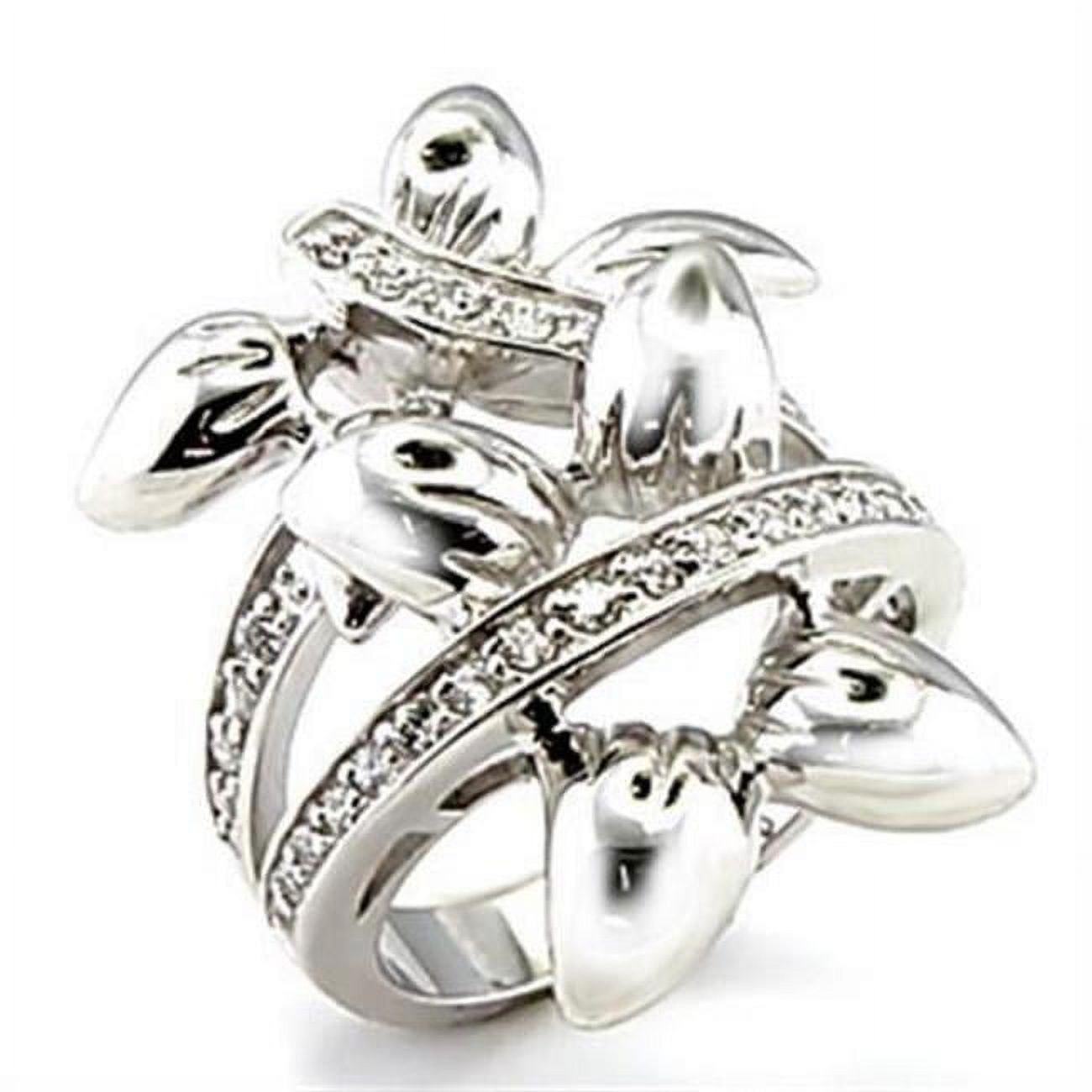 Rhodium Brass Ring with AAA Grade CZ, Clear - Size 5