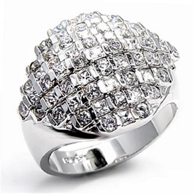 Rhodium Brass Ring with AAA Grade CZ, Clear - Size 10