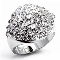 Rhodium Brass Ring with AAA Grade CZ, Clear - Size 9