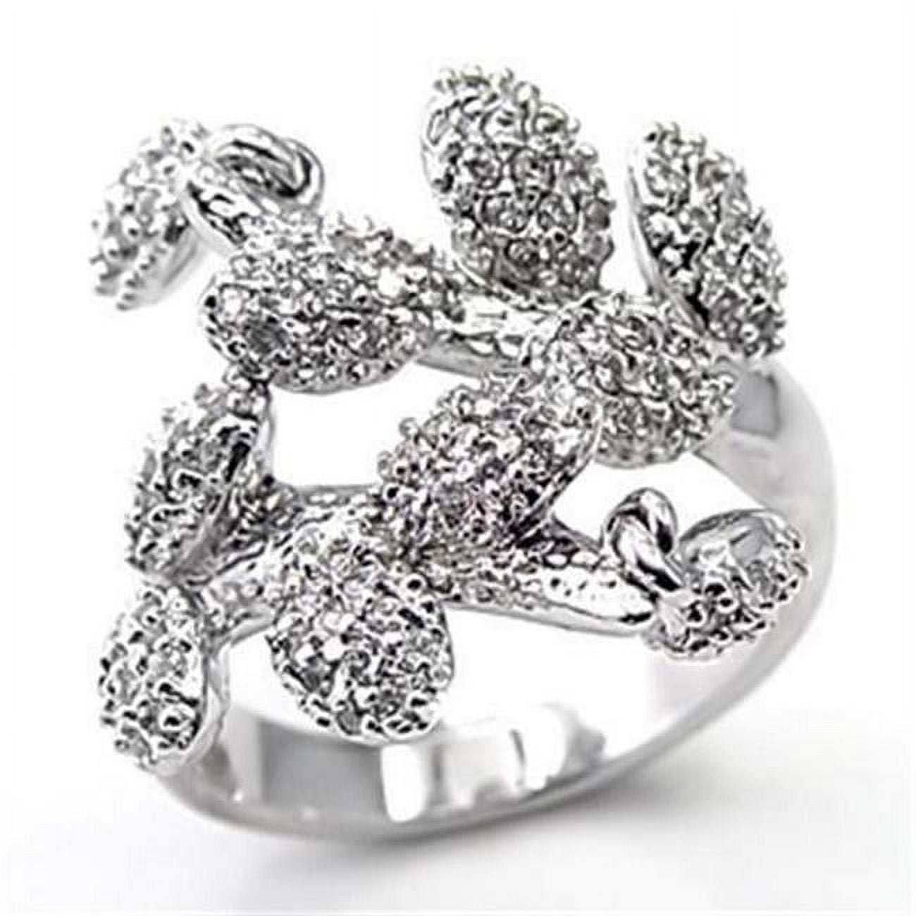 Rhodium Brass Ring with AAA Grade CZ, Clear - Size 8